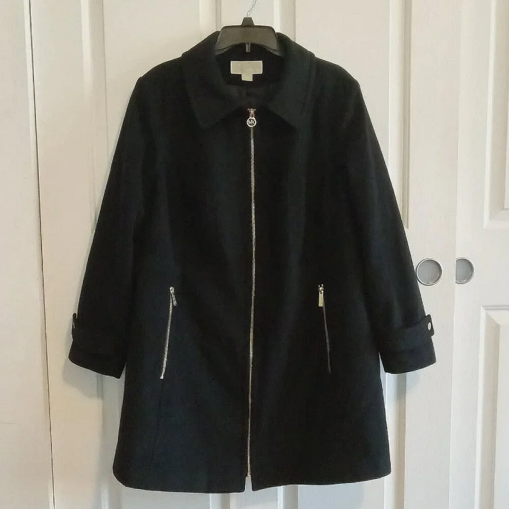 Michael Kors Wool Blend Collared Zip Front Coat - Picture 1 of 10